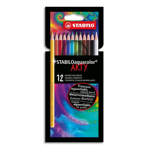 STABILO Aquacolor ARTY crayon de couleur aquarellable - Etui carton de 12 crayons - Coloris assortis
