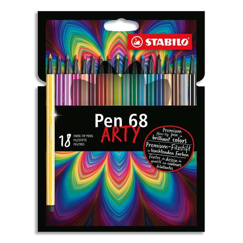 STABILO Pen 68 ARTY feutre de dessin pointe moyenne - Etui carton de 18 feutres - Coloris assortis