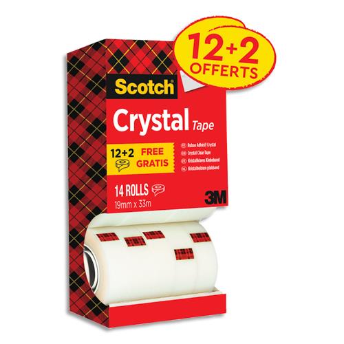SCOTCH Tour de 14 rouleaux de ruban Crystal. Dimension 19 mm x 33 m.