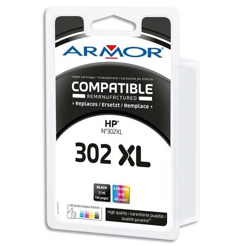 ARMOR Multipack de 2 cartouches compatibles Noir + 3 couleurs HP 302XL B10397R1 (dont eco-taxe de 0,04 €)