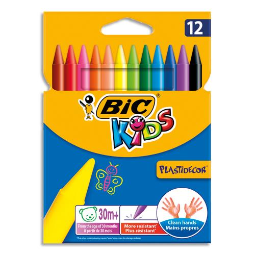 BIC KIDS Plastidecor Craies de Coloriage - Couleurs Assorties, Etui Carton de 12