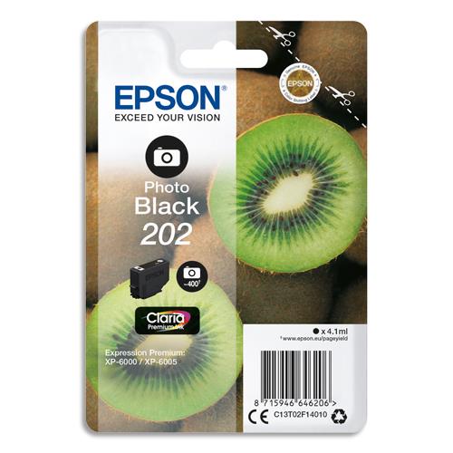 EPSON Cartouche Jet d'Encre Claria Premium Photo Black ''Kiwi'' 202 (T02F1) - C13T02F14010 (dont eco-taxe de 0,01 €)