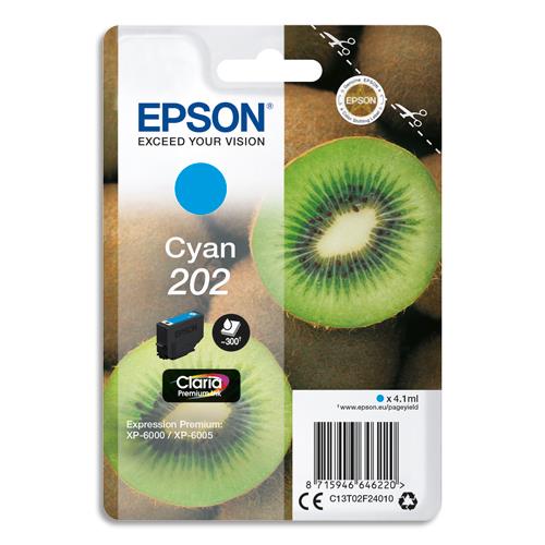 EPSON Cartouche Jet d'Encre Claria Premium Cyan ''Kiwi'' 202 (T02F2) - C13T02F24010 (dont eco-taxe de 0,01 €)