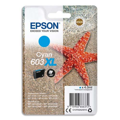 EPSON Cartouche Jet d'Encre Cyan XL ''Etoile de Mer'' 603 - C13T03A24010 (dont eco-taxe de 0,01 €)