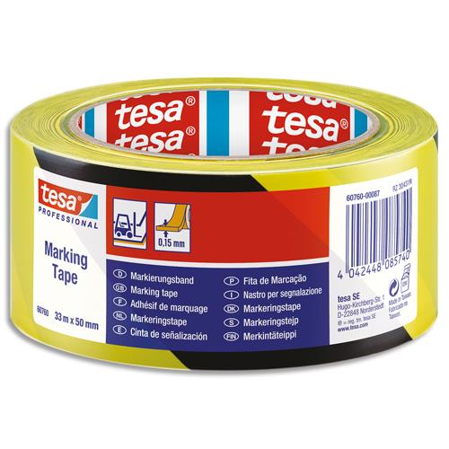 TESA Ruban adhésif PVC 150 jaune noir de marquage au sol, ruban d'avertissement, 33 m x 50 mm