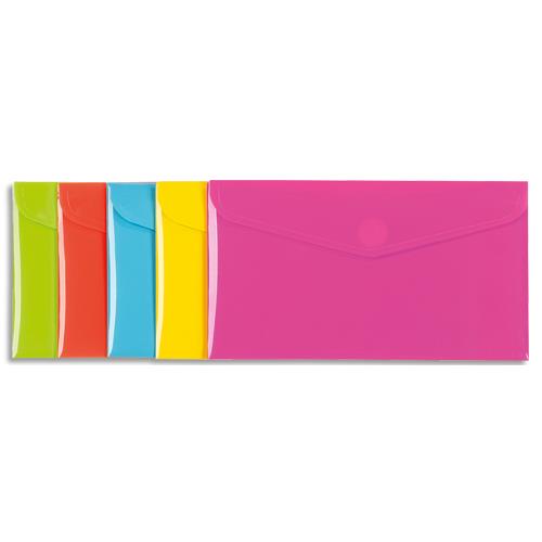 VIQUEL Chemise enveloppe HAPPY FLUO en polypropylène 2/10ème. Format DL 22 x 12,5 cm. Coloris assortis