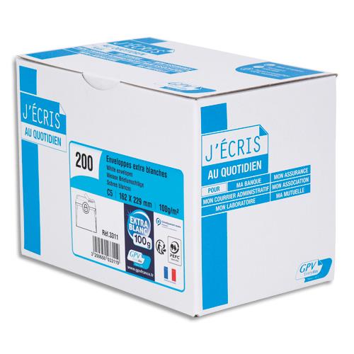 GPV Boîte de 200 enveloppes C5 162x229mm 100g Blanches auto-adhésives PEFC