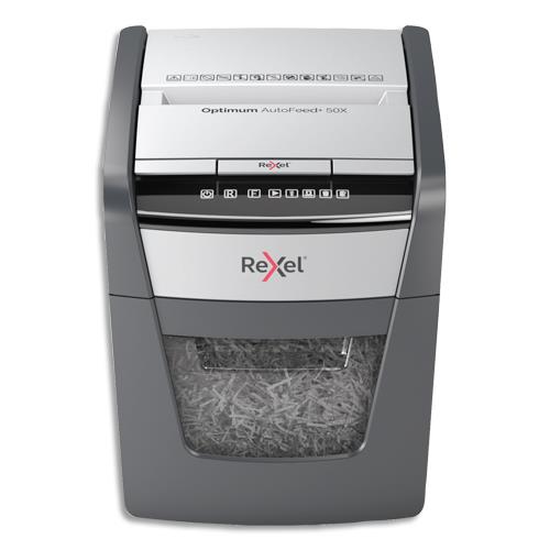 REXEL Destructeur de documents Optimum Auto+ 50X P-4, coupe croisée, 4x28mm, 50 feuilles, 20 L 2020050XEU (dont eco-taxe de 1,00 €)