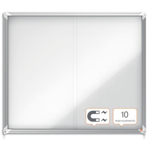 NOBO Vitrine d'affichage magnétique porte coulissante Premium Plus, fermeture à clé, capacité 15 flles,A4 (dont eco-taxe mobilier de 3,04 €)