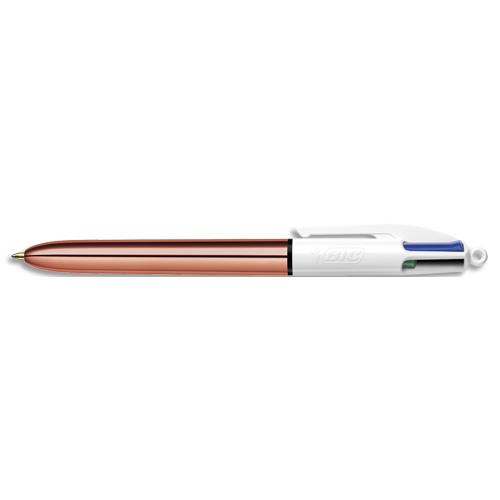 BIC Stylo bille 4 couleurs rétractables Shine. Pointe Moyenne (1,0 mm) - Corps Métallisé Or rose