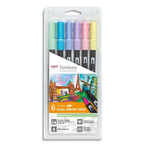 TOMBOW Boîte 6 feutres ABT double pointe (pinceau+fine), assortis couleurs pastels