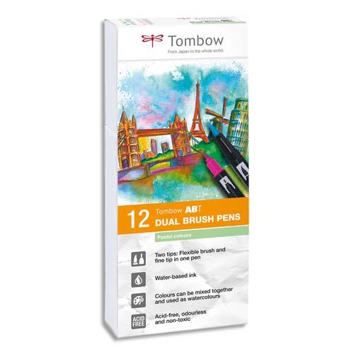 TOMBOW Set de 12 feutres-pinceau ABT Dual Brush Pen double assortis couleurs pastels, aquarellables