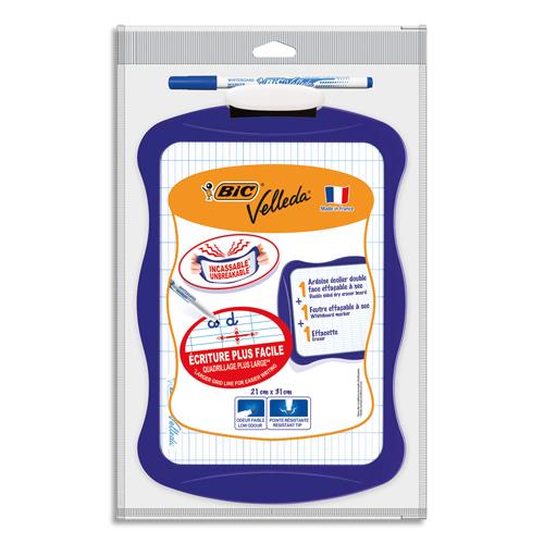 BIC Velleda Ardoise Ecolier Double Face Effaçable + Feutre Effaçable et Effacette - Coloris Aléatoires x1