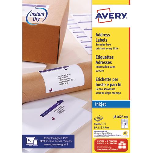 AVERY Boîte de 1600 étiquettes Jet d'encre format 99,1x33,9mm