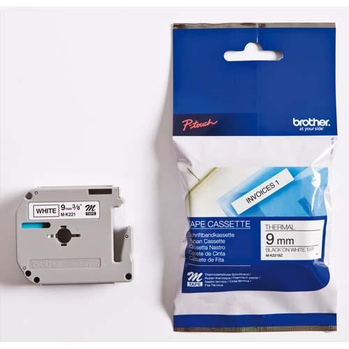 [524929] BROTHER Ruban série M 9mmx8m Noir/Blanc mk221BZ pour PT90