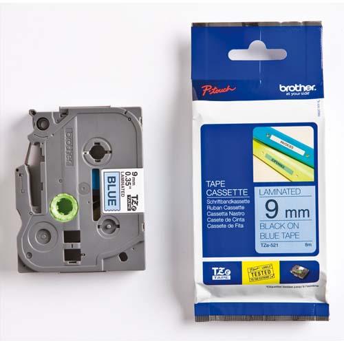 [882246] BROTHER Ruban pour PTOUCH laminé 9mmx8m Noir/ Bleu TZE521