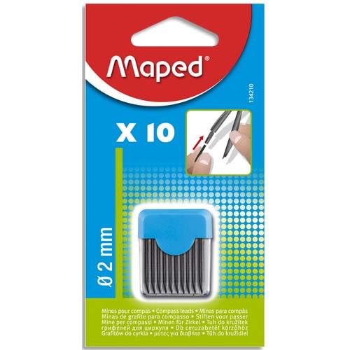 [145255] MAPED Blister étui de 10 mines de rechange pour compas pointe 2 mm