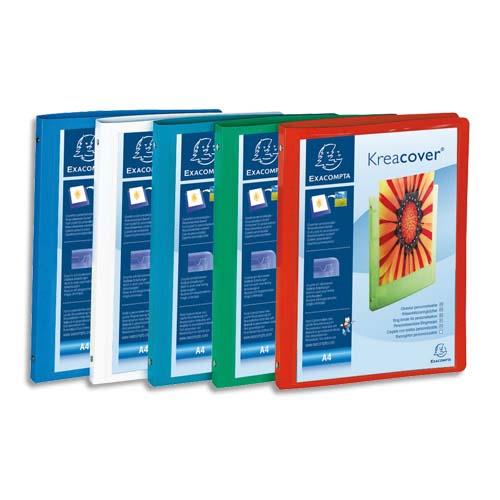 [013242] EXACOMPTA Classeur personnalisable KREACOVER en polypropylène, 4 anneaux 15mm, pour A4, coloris Assortis