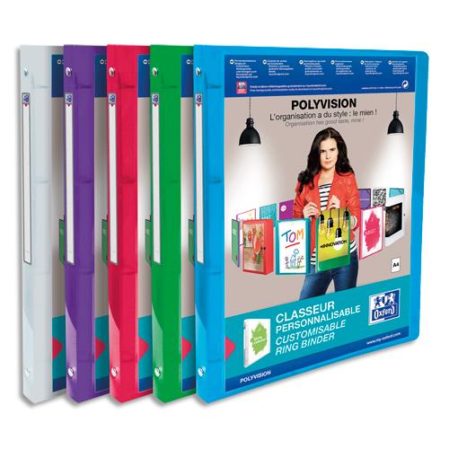 [032126] OXFORD Classeur Polyvision A4 dos 20 mm 4 anneaux ronds en PP translucide assorti