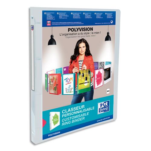 [032134] OXFORD Classeur personnalisable 1 face Polyvision 4 anneaux. Polypropylène 5/10e.Dos 2cm.Coloris incolore