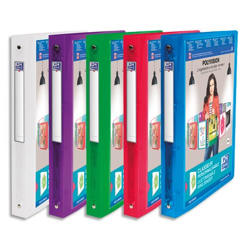 [032150] OXFORD Classeur personnalisable 1 face Polyvision 4 anneaux. Polypropylène 8/10e.Dos 3cm.Coloris assortis