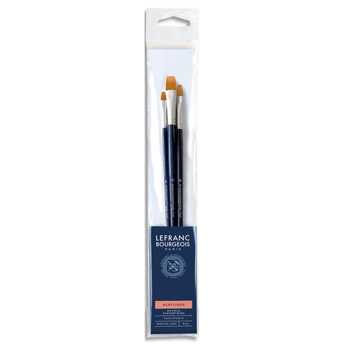 [456659] LEFRANC BOURGEOIS Assortiment de 3 pinceaux synthétiques plats (n° 4/8/12) manche long