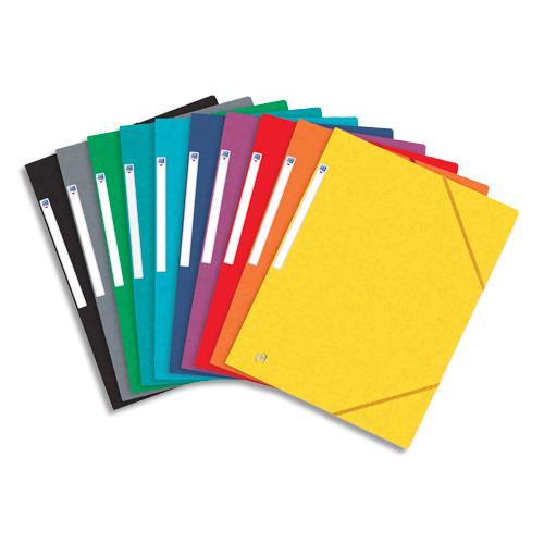 [033066] OXFORD Chemises 3 rabats à élastiques Top File en carte lustrée 5/10e,390g.Format A4.Assortis 10 couleurs