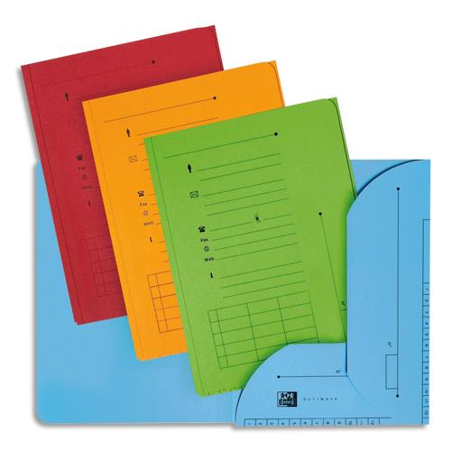 [033341] OXFORD Paquet de 25 chemises HV ULTIMATE 2 rabats. En kraft 240g. Pour format A4. Coloris assortis vifs
