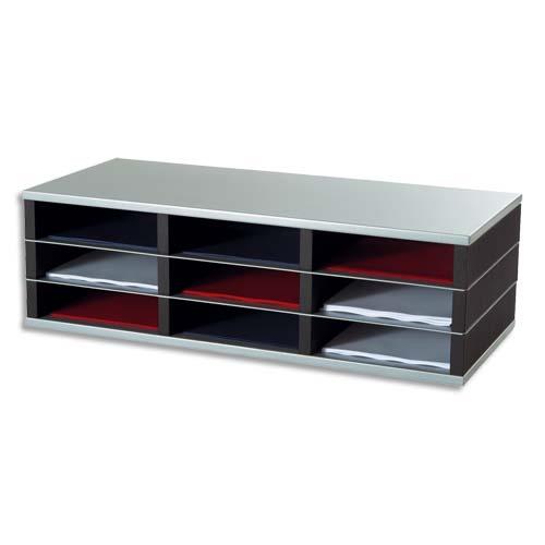 [039951] PAPERFLOW Trieur 9 cases A4 élément départ R3 - Dimensions : L75 x H23,2 x P32,8 cm coloris Noir/alu (dont eco-taxe mobilier de 0,32 €)