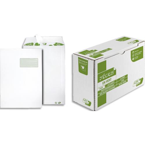 [250344] GPV Boîte de 250 pochettes recyclées extra Blanches Erapure, formatC4 229x324mm fenêtre 50x100mm 90g 2831