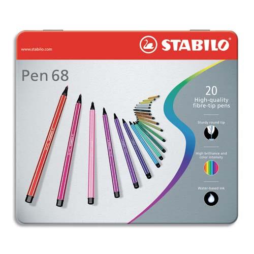 [250841] STABILO Pen 68 feutre de dessin pointe moyenne - Boîte métal de 20 feutres - Coloris assortis