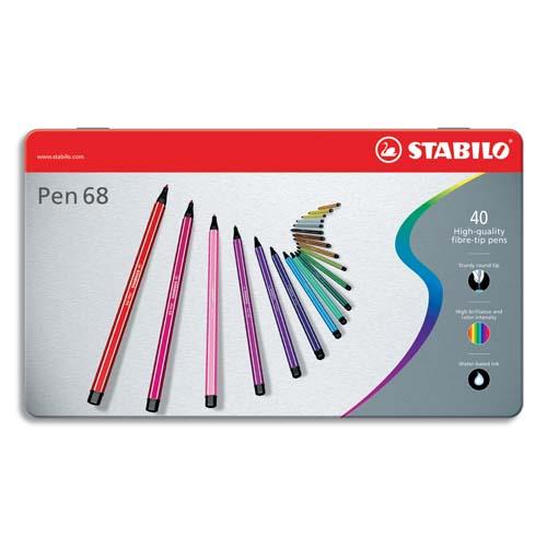 [250876] STABILO Pen 68 feutre de dessin pointe moyenne - Boîte métal de 40 feutres - Coloris assortis