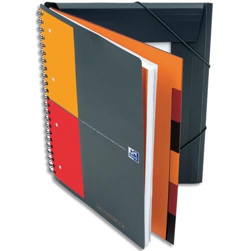 [263116] OXFORD Cahier Organiserbook spirales 160 pages perforées 80g ligné 6mm 21x31,8cm Couverture polypro orang