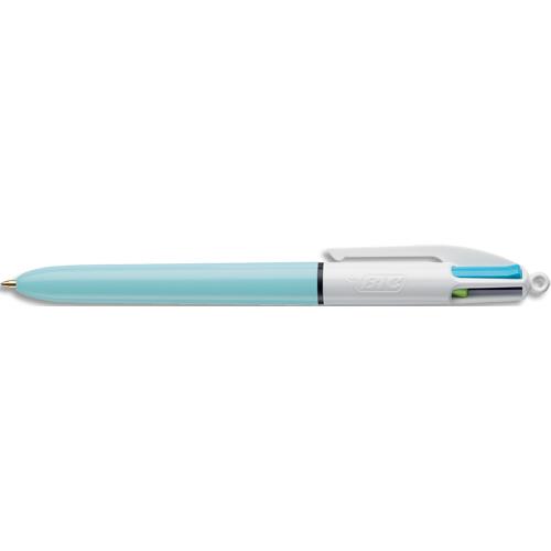 [263724] BIC Stylo bille 4 couleurs rétractables Fun. Pointe Moyenne (1,0 mm). Corps Turquoise. Encres Fantaisie