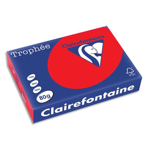 [264330] CLAIREFONTAINE Ramette de 500 feuilles papier couleur TROPHEE 80 grammes format A4 Rouge corail 8175