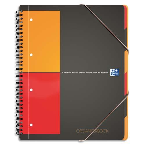 [043949] OXFORD Cahier Organiserbook spirales 160 pages perforées 80g 5x5 21x31,8cm Couverture polypro Gris