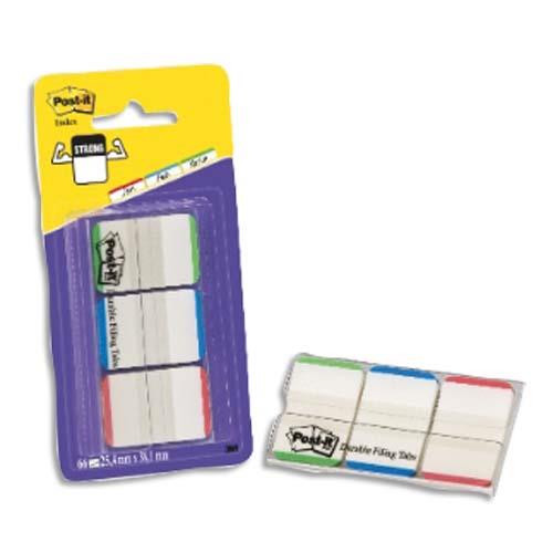 [283044] POST-IT Blister de 3 x 22 marque-pages rigides 25x44 mm, transparent liseret Orange/Rose/vert