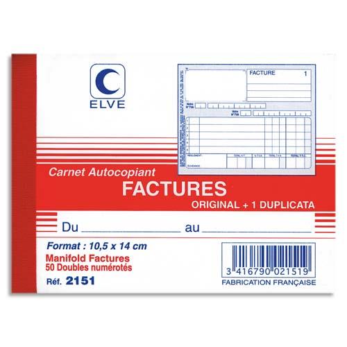 [283433] ELVE Manifold autocopiant facture format 10,5x14cm, 50 feuillets dupli