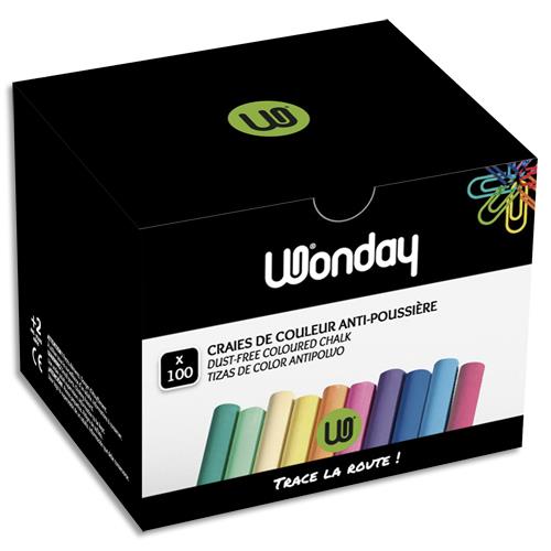 [284048] WONDAY Boîte de 100 Craies anti-poussière coloris assortis