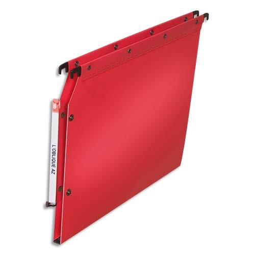 [291599] OBLIQUE AZ Paquet de 10 dossiers suspendus ARMOIRE en polypro opaque 5/10e.Fond 15 bouton-pression. Rouge