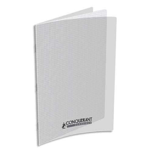 [293470] CONQUERANT C9 Cahier piqûre 21x29,7cm 96 pages 90g quadrillé 5x5. Couverture polypropylène incolore