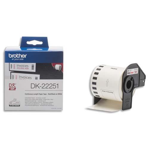[294904] BROTHER Ruban continu papier adhésif 62 mm x 15,24 m impression bicolore Noir&Rouge/Blanc DK22251