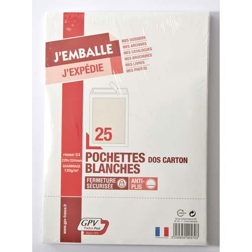 [298332] GPV Paquet de 25 pochettes vélin Blanc dos carton format C4 120g auto-adhésives 570