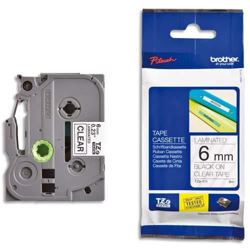 [346753] BROTHER Ruban pour PTOUCH laminé Noir/transparent 6mmx8m TZE111