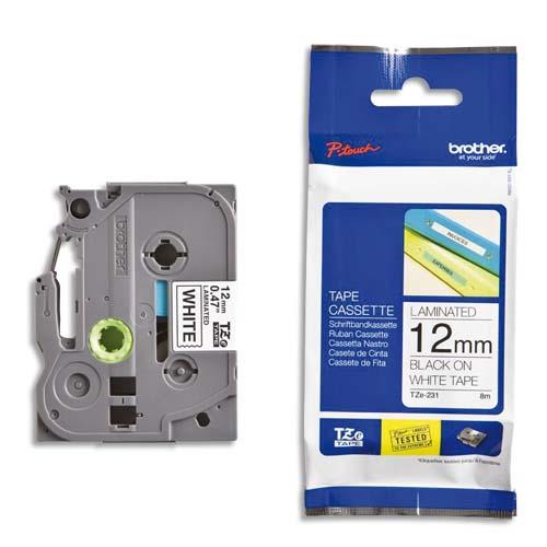 [347015] BROTHER Ruban pour PTOUCH laminé Noir/Blanc 12mmx8m TZE231