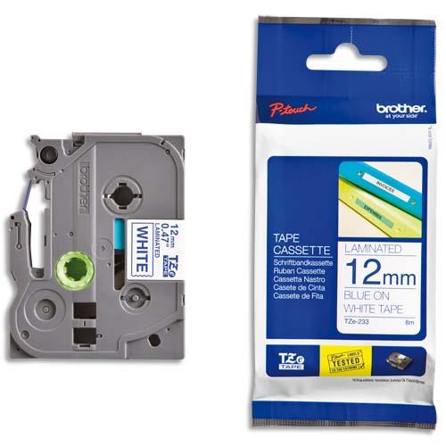 [347031] BROTHER Ruban pour PTOUCH laminé Bleu/Blanc 12mmx8m TZE233