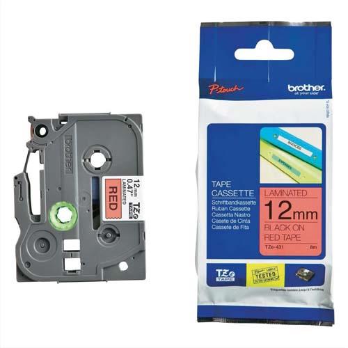 [347058] BROTHER Ruban pour PTOUCH laminé Noir/Rouge 12mmx8m TZE431