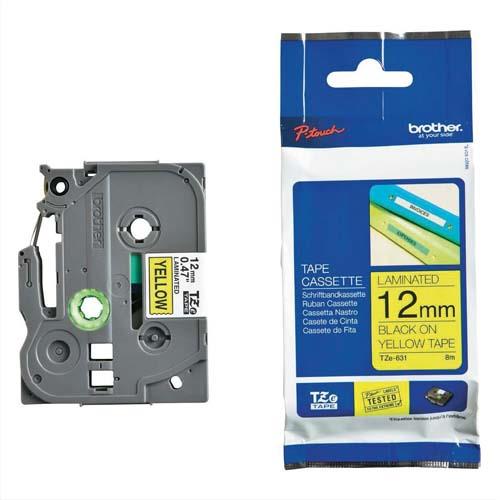 [347074] BROTHER Ruban pour PTOUCH laminé Noir/Jaune 12mmx8m TZE631