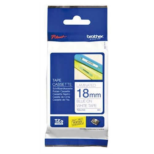 [347147] BROTHER Ruban pour PTOUCH laminé Bleu/Blanc 18mmx8m TZE243