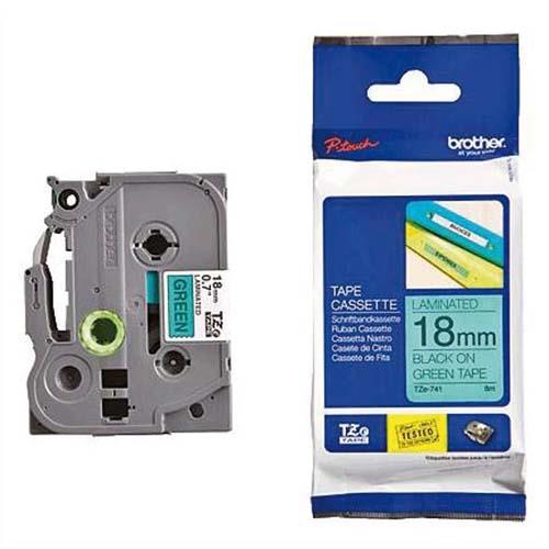 [347198] BROTHER Ruban pour PTOUCH laminé Noir/vert 18mmx8m TZE741